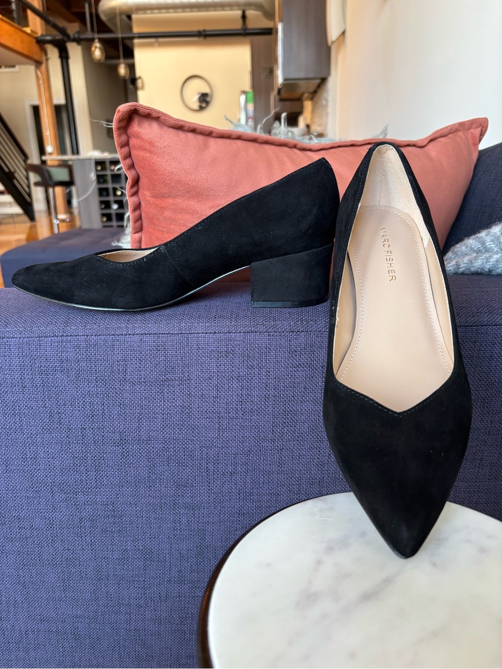 Marc Fisher Black Block Heel Suede Pumps, Size 7.5 New W/O Tag